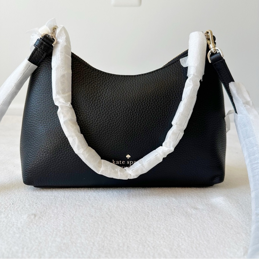 Kate Spade NWT Black Leather Zippy Convertible Crossbody Top Zip Bag K9374 - Picture 6 of 16